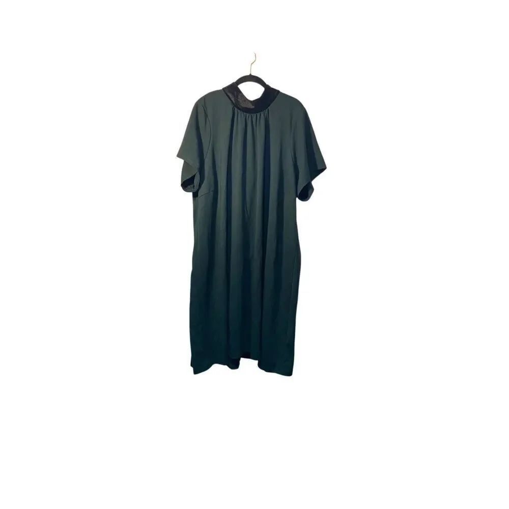 Eloqui woman’s plus size green shift dress with velvet long back tie s/26